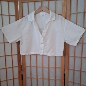 White Button-Up Crop Top